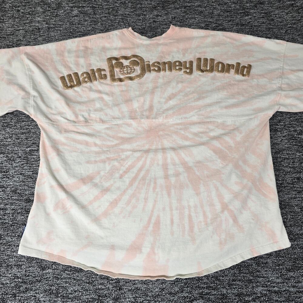 Disney Parks Embroidered Tie Dye Long Sleeve T-Shirt Women's XL Pink White Gold